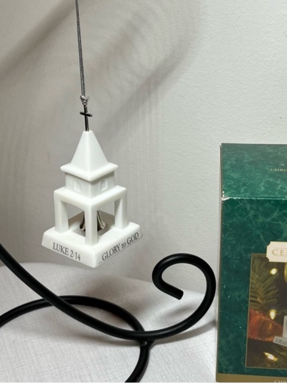 White Church Tree Ornament Christmas Bell. Vintage